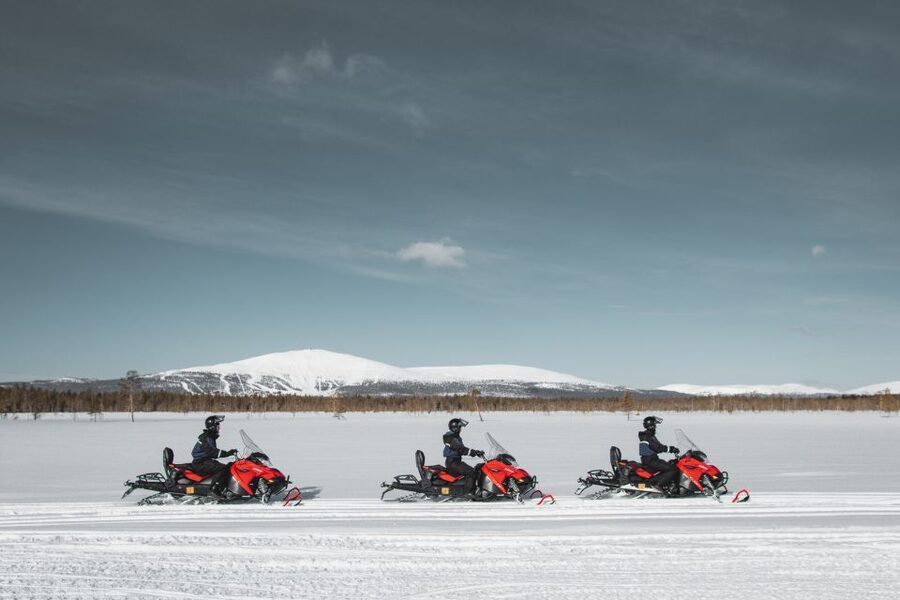 Levi: Snowmobile Safari with Ice Fishing and Outdoor Lunch - Soup, hot drinks, and a campfire in the snow