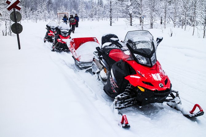 Northern Lights Snowmobile Sleigh Ride - Riding from Rovaniemi into the snowy countryside