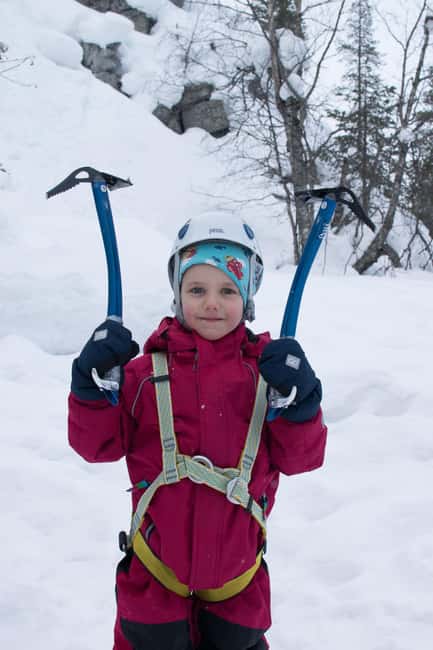 Pyhätunturi: Kid's Ice Climbing Adventure in Finnish Lapland - Getting fitted with helmets, harnesses, and winter gear