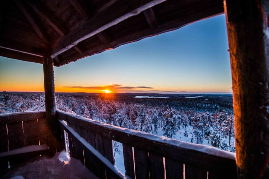 Rovaniemi: Nordic Forest Wilderness Adventure - Crossing the river and entering the snowy forest