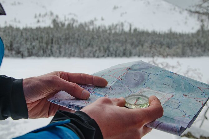Snowshoeing Adventure with Ice-Fishing, Fire and Survival - Reaching the frozen lake and drilling for fish